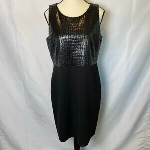 Anne Klein Women's Size 8 Black Faux Leather Snake‎ Reptile Skin Sheath Dress